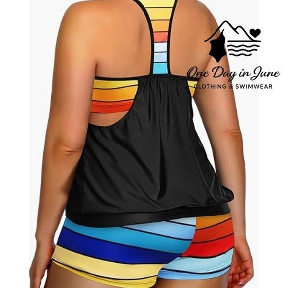 Charmleaks Plus Size Double Up Boyshort Tankini Swimsuit Size 0X - Picture 2 of 5